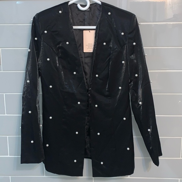 NWT SHEIN Frenchy Pearls Beaded Open Front Blazer - Picture 1 of 16